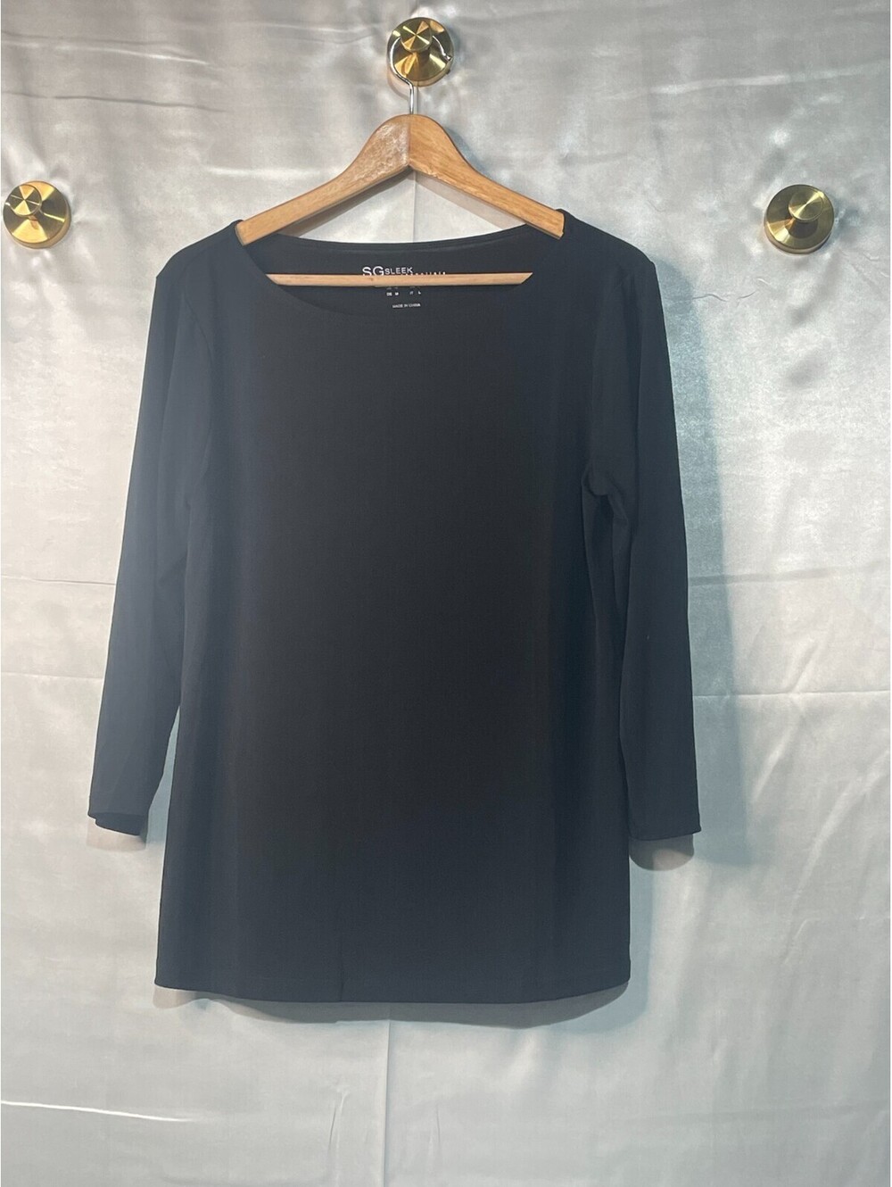 Susan Graver Sleek Essentials Liquid Knit Bateau Neck Top Black, Size Medium - Picture 3 of 7